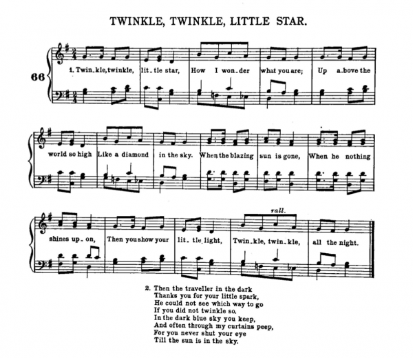 Twinkle, Twinkle, Little Star nursery rhyme sheet music